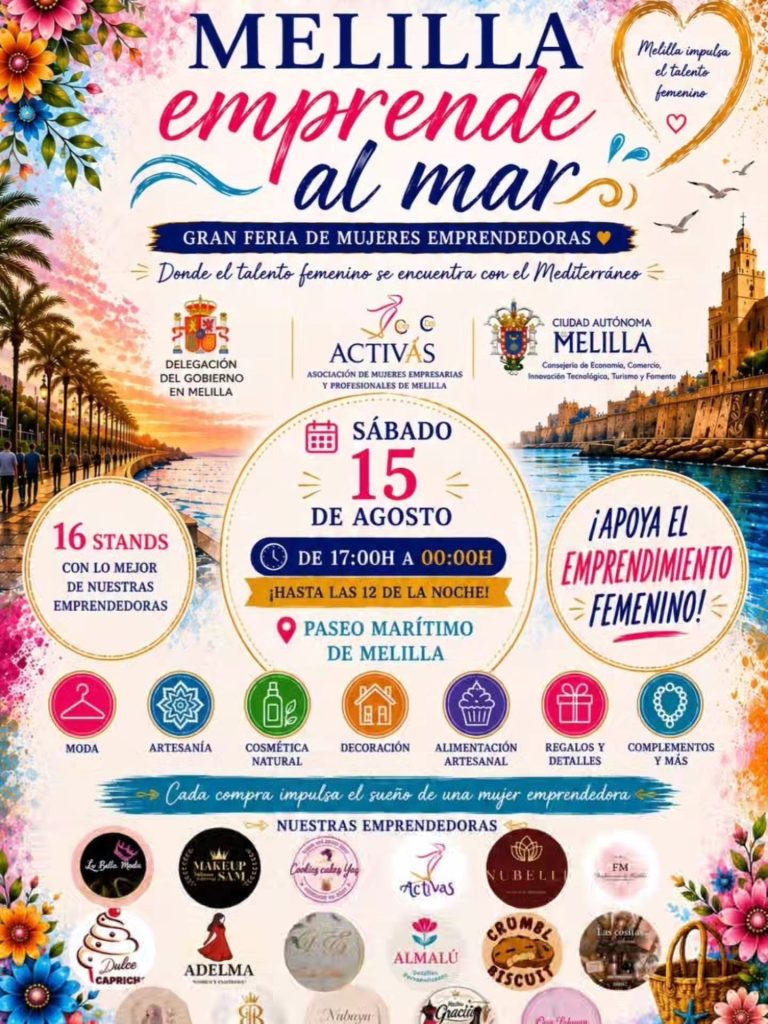 Cartel de la segunda jornada de Melilla Emprende al Mar, celebrada el 15 de agosto de 2026 en el Paseo Marítimo de Melilla.