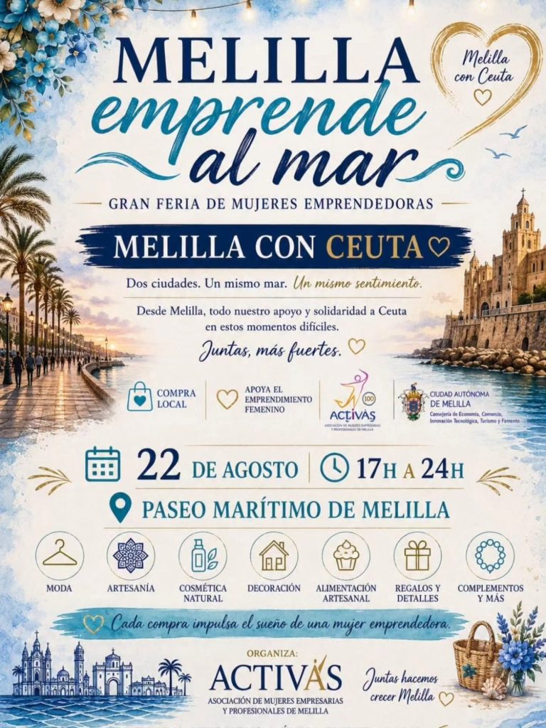 Cartel de la tercera jornada de Melilla Emprende al Mar con emprendedoras de Melilla y Ceuta, celebrada el 22 de agosto de 2026